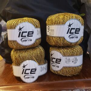 NEW ICE YARN 4Skein Metallic Paillette Gold w sequins Gold 20% polyester 80% 50g